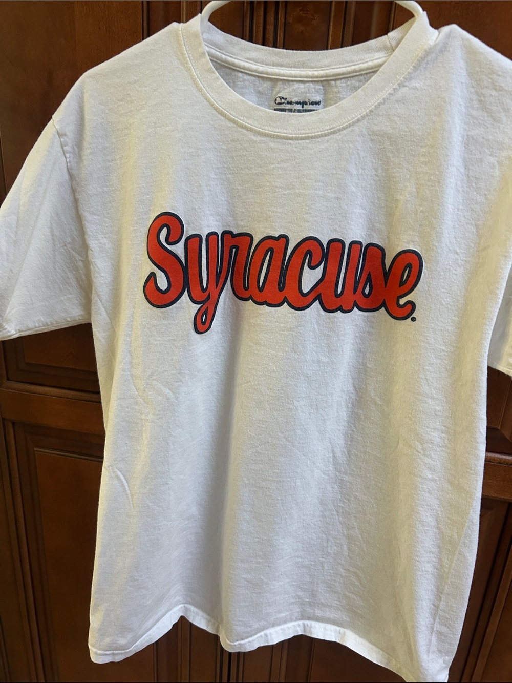 Champion White Tee with Orange Syracuse Script